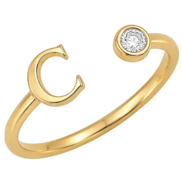 bokstav c zirkon ring i forgylt messing