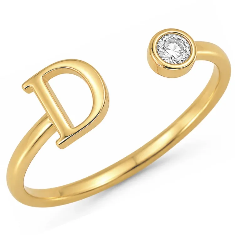 bokstav d zirkon ring i forgylt messing