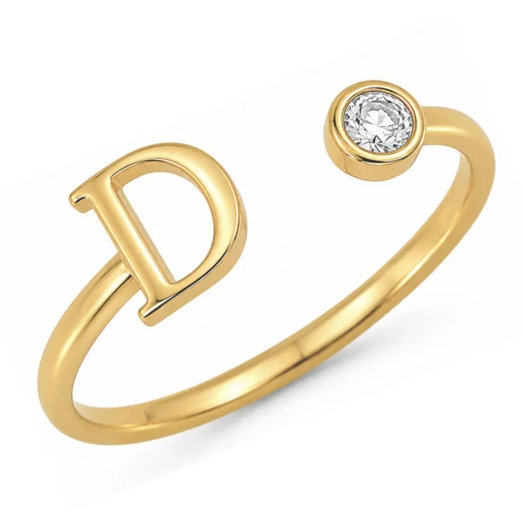 bokstav d zirkon ring i forgylt messing