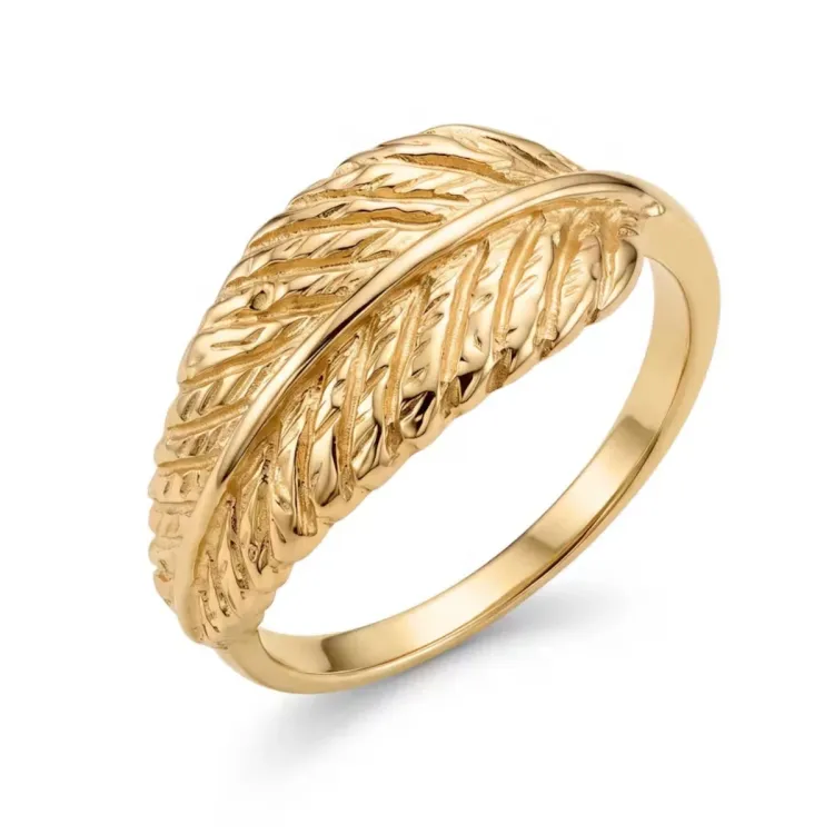 blad ring i forgylt messing - Pure Nature