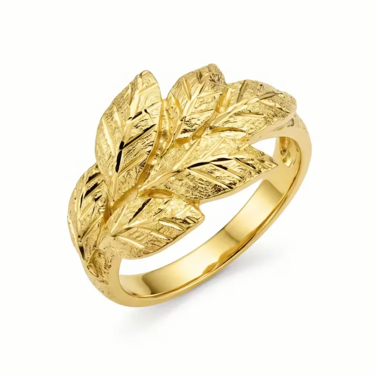 blad ring i forgylt messing - Pure Nature