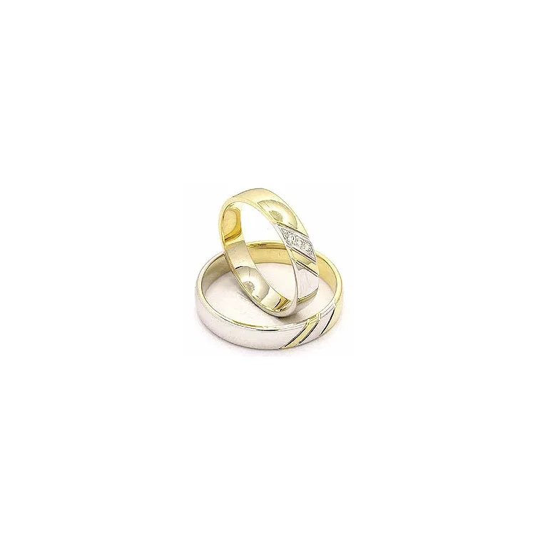 Tofarget gifteringer i 14 karat gull og hvitt gull 3 x 0,008 ct - par