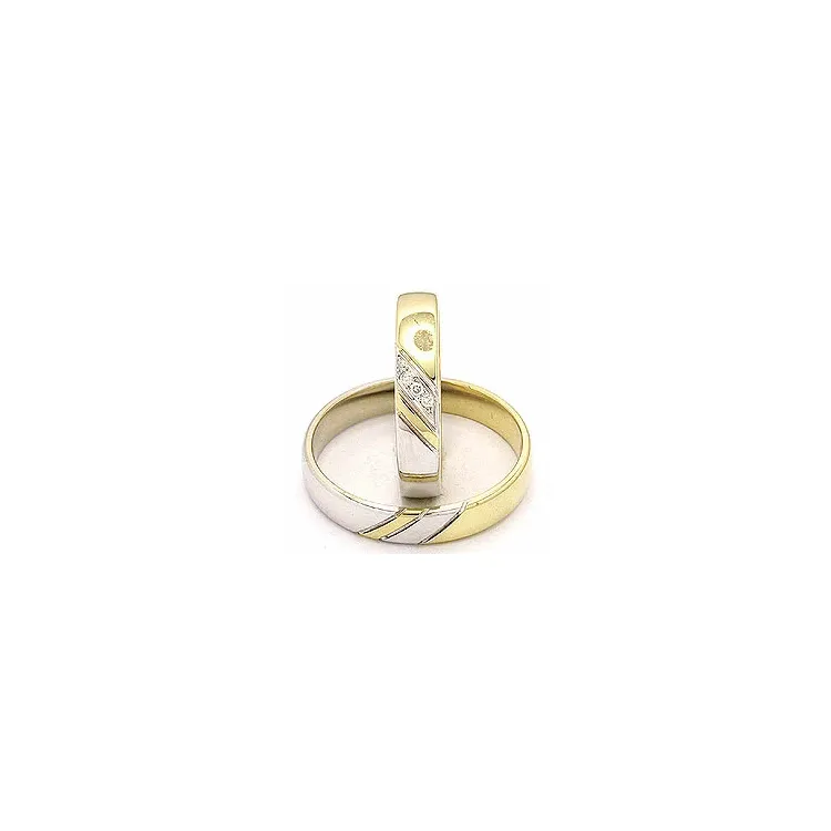 Tofarget gifteringer i 14 karat gull og hvitt gull 3 x 0,008 ct - par