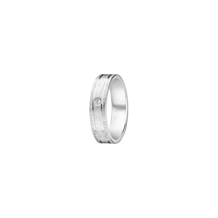Ru og blank briljant giftering i 14 karat hvitt gull 0,03 ct