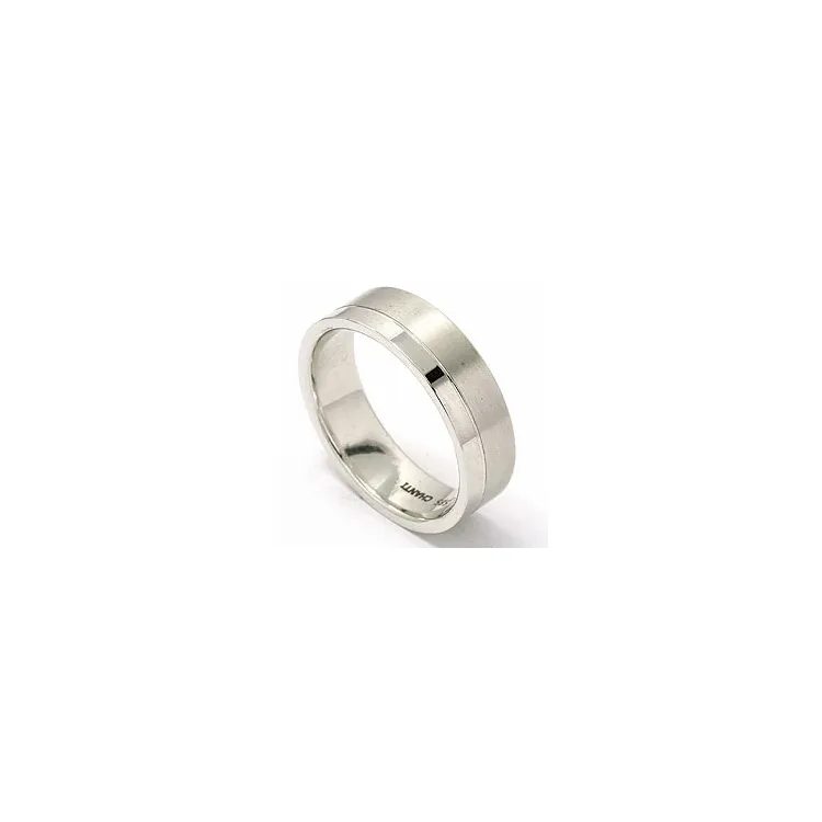 Matt og blank bred giftering i 14 karat hvitt gull
