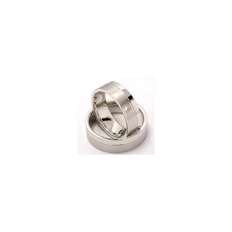 Matt og blank gifteringer i 14 karat hvitt gull 0,05 ct - par