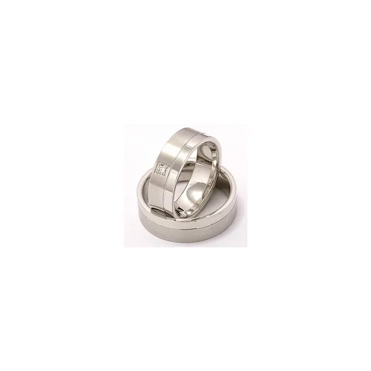 Matt og blank gifteringer i 14 karat hvitt gull 0,05 ct - par