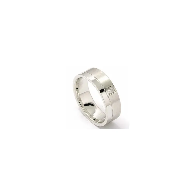 Matt og blank bred diamant giftering i 14 karat hvitt gull 1 x 0,05 ct