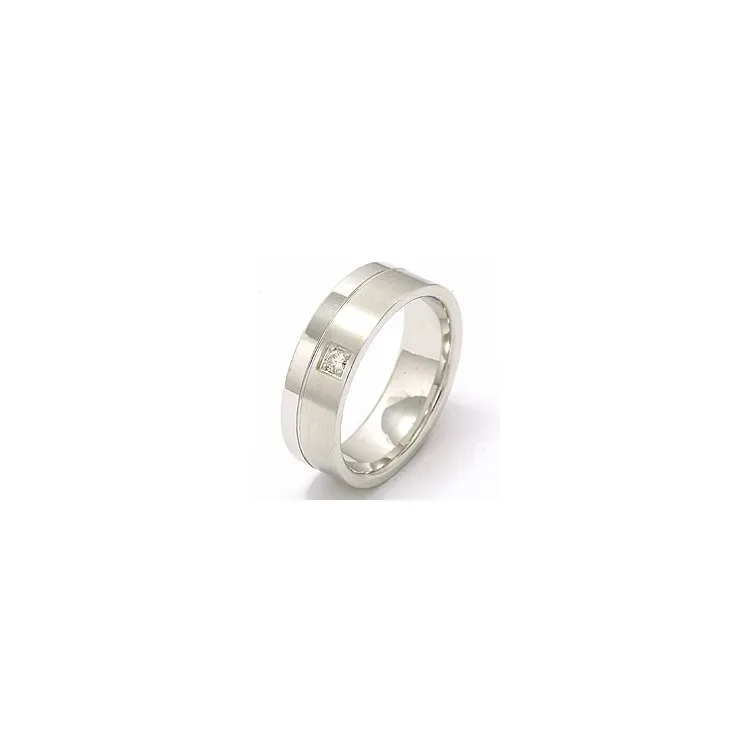 Matt og blank bred diamant giftering i 14 karat hvitt gull 1 x 0,05 ct