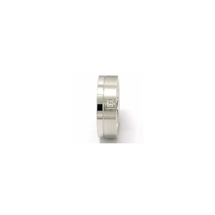 Matt og blank bred diamant giftering i 14 karat hvitt gull 1 x 0,05 ct