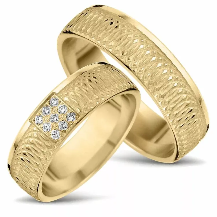 mønster gifteringer i 14 karat gull 0,01 ct - par