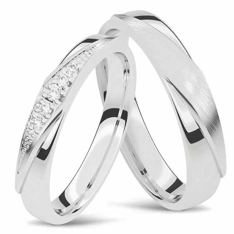 gifteringer i 14 karat hvitt gull 0,001 ct - par