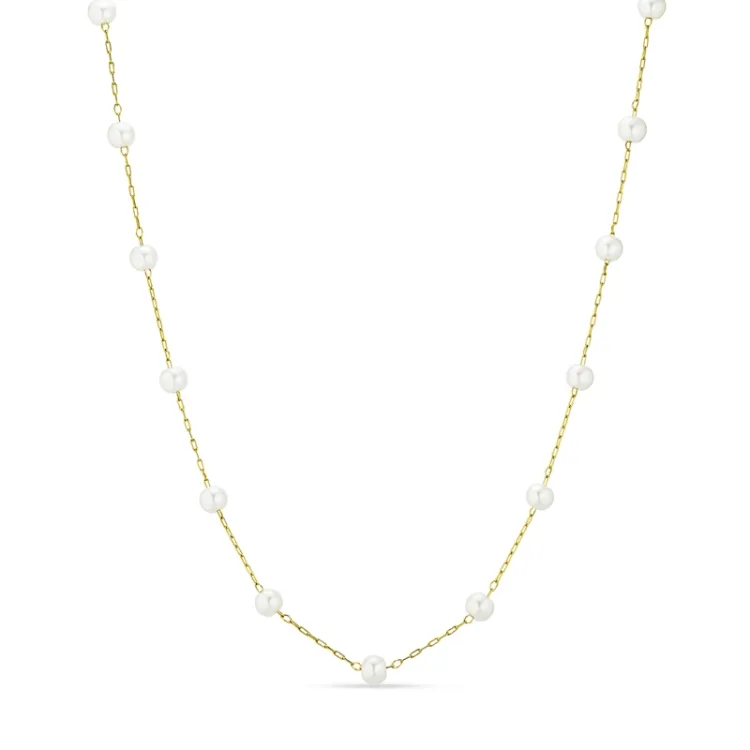 vanntett perle halskjede i forgylt stål 45+5 cm x 4,2 mm  - OCEANA