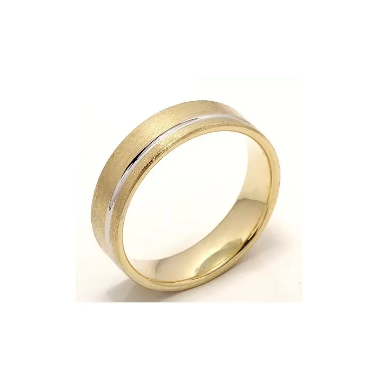 Ru og blank bred giftering i 14 karat gull og hvitt gull