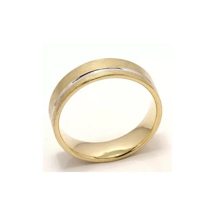 Ru og blank bred giftering i 14 karat gull og hvitt gull