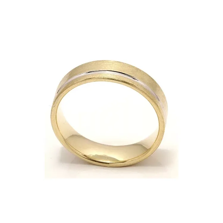 Ru og blank bred giftering i 14 karat gull og hvitt gull