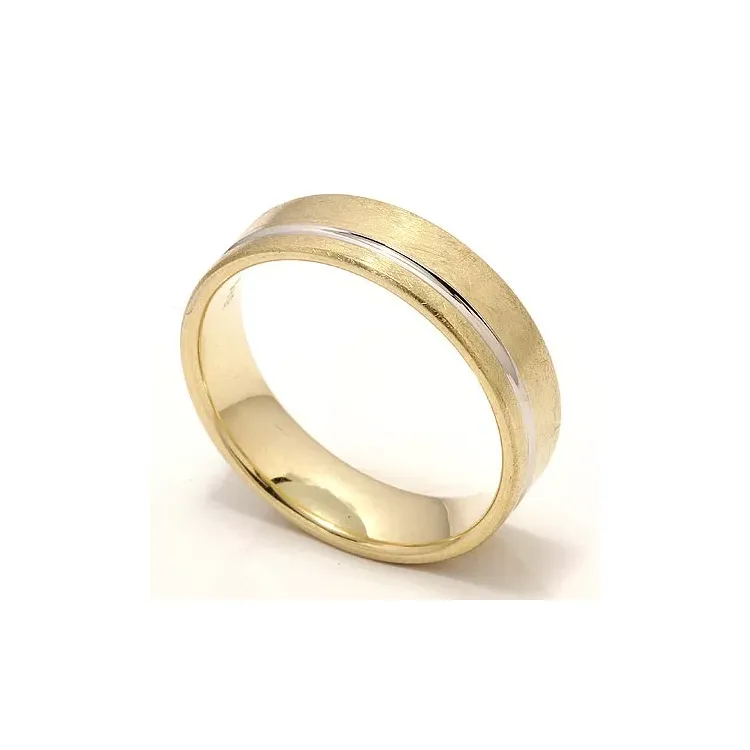 Ru og blank bred giftering i 14 karat gull og hvitt gull