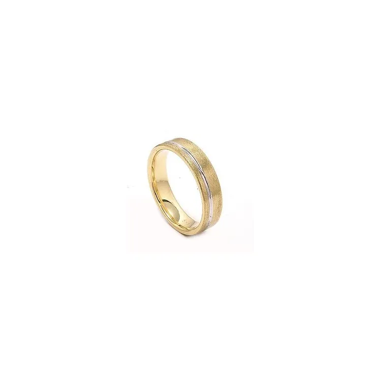 Ru og blank bred giftering i 14 karat gull og hvitt gull