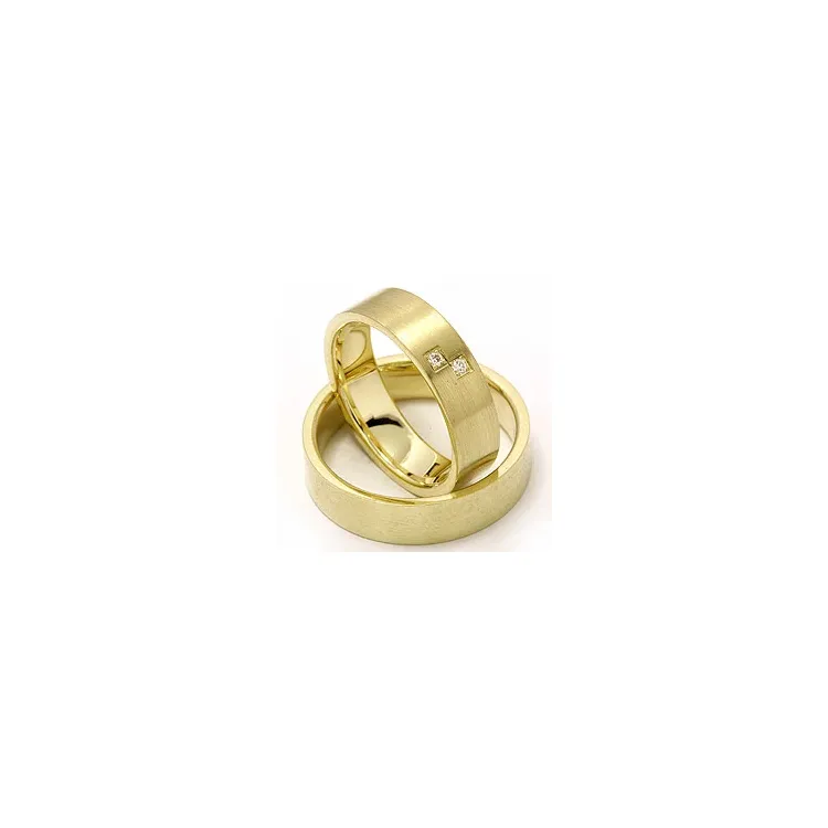 Matt flate gifteringer i 14 karat gull 2 x 0,015 ct - par