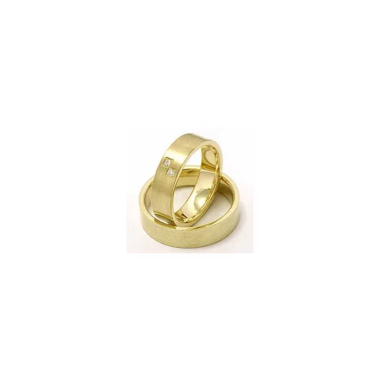 Matt flate gifteringer i 14 karat gull 2 x 0,015 ct - par