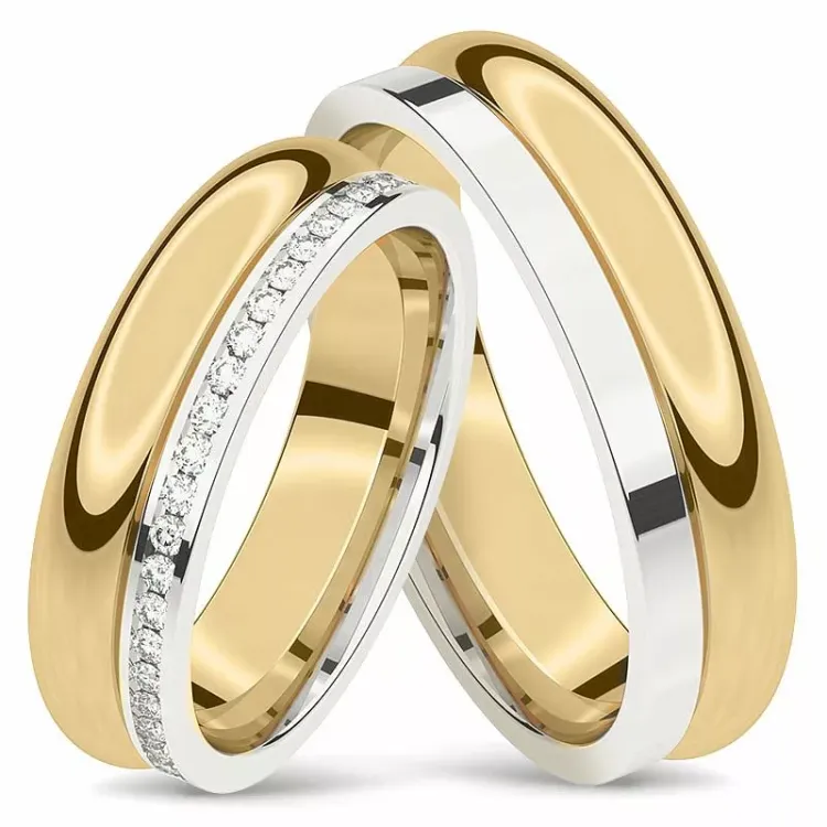 Tofarget gifteringer i 14 karat gull og hvitt gull 0,008 ct - par