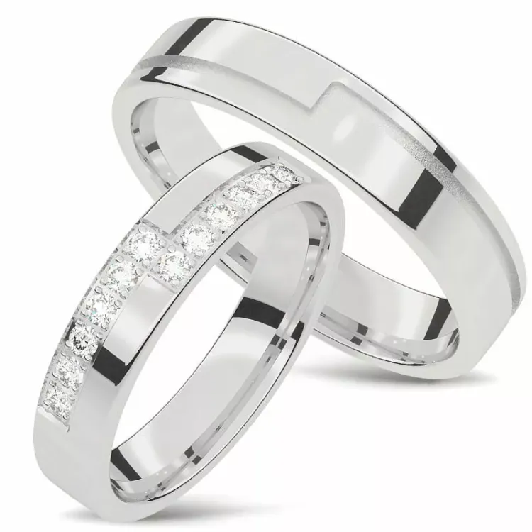 gifteringer i 14 karat hvitt gull 0,0165 ct - par