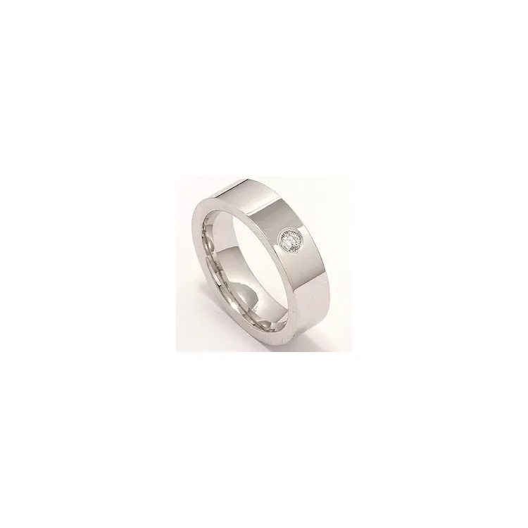 Flat bred giftering i 14 karat hvitt gull 0,10 ct