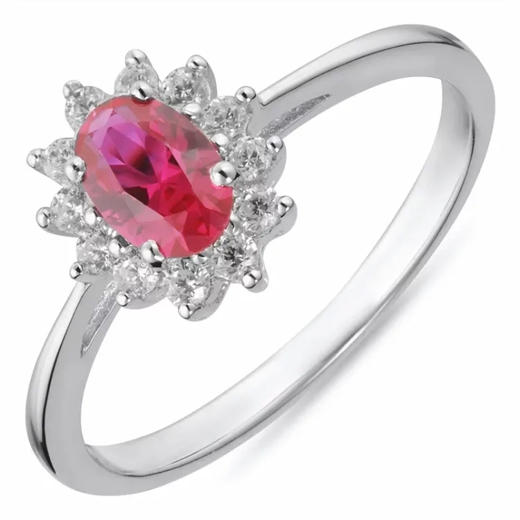 rosett rød zirkon ring i rodinert sølv