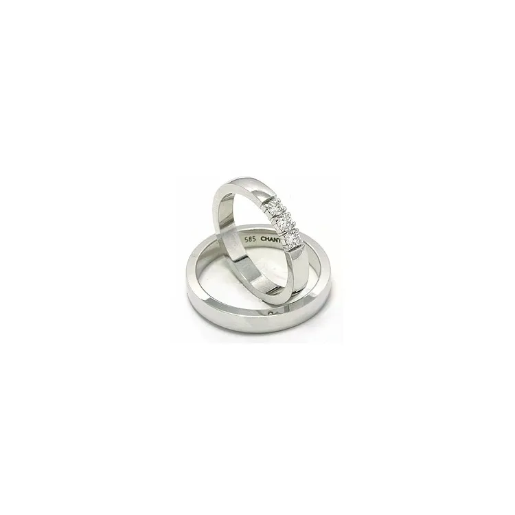 flate gifteringer i 14 karat hvitt gull 3 x 0,05 ct - par