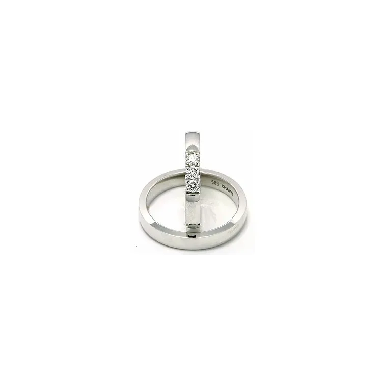 flate gifteringer i 14 karat hvitt gull 3 x 0,05 ct - par