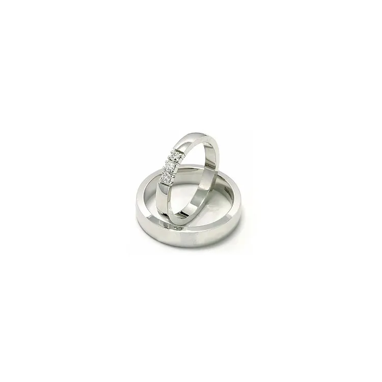 Gifteringer i 14 karat hvitt gull 3 x 0,05 ct - par