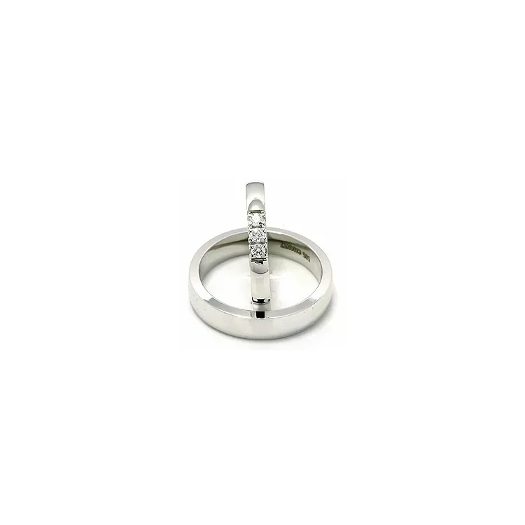 Gifteringer i 14 karat hvitt gull 3 x 0,05 ct - par
