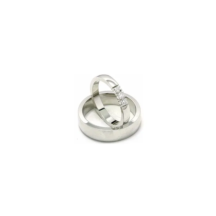 Gifteringer i 14 karat hvitt gull 3 x 0,05 ct - par