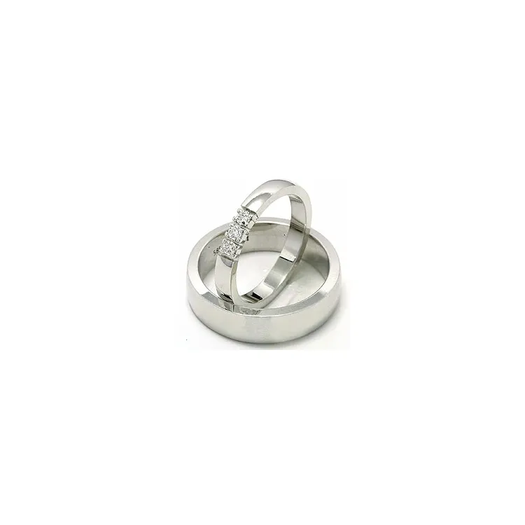 Gifteringer i 14 karat hvitt gull 3 x 0,05 ct - par
