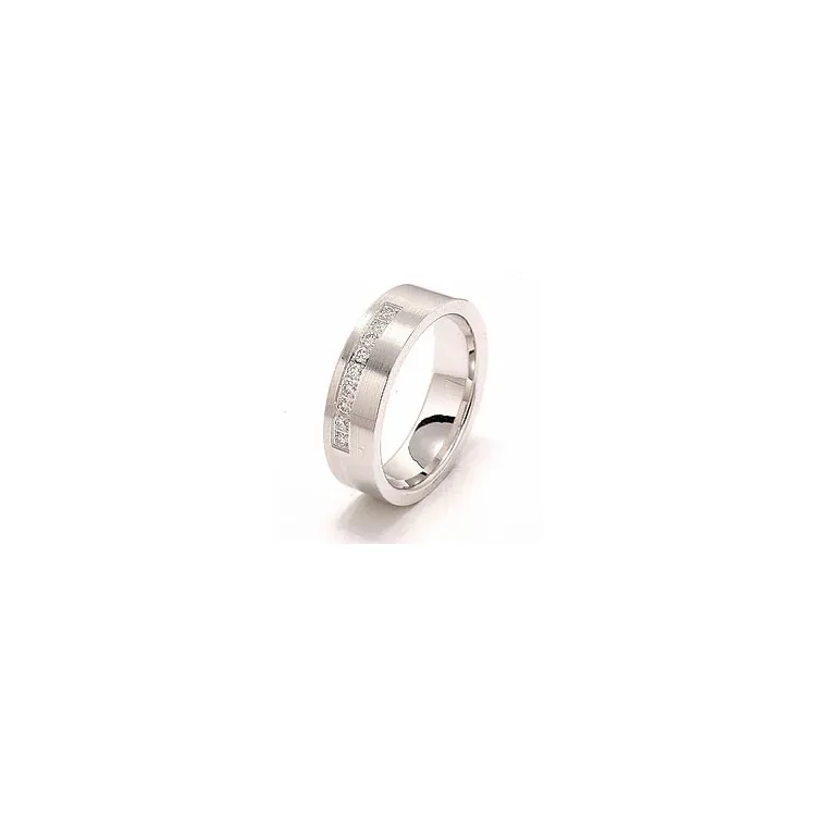 Bred matt briljant giftering i 14 karat hvitt gull 9 x 0,015 ct