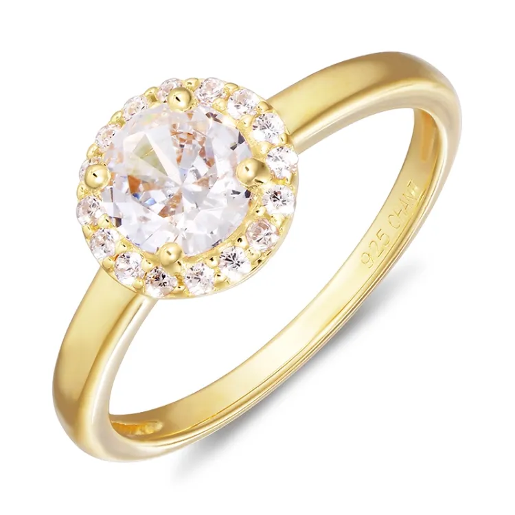 zirkon ring i forgylt sølv