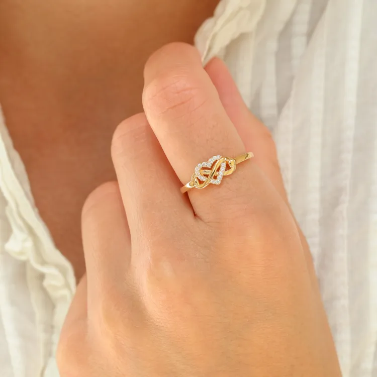 hjerte zirkon ring i forgylt messing