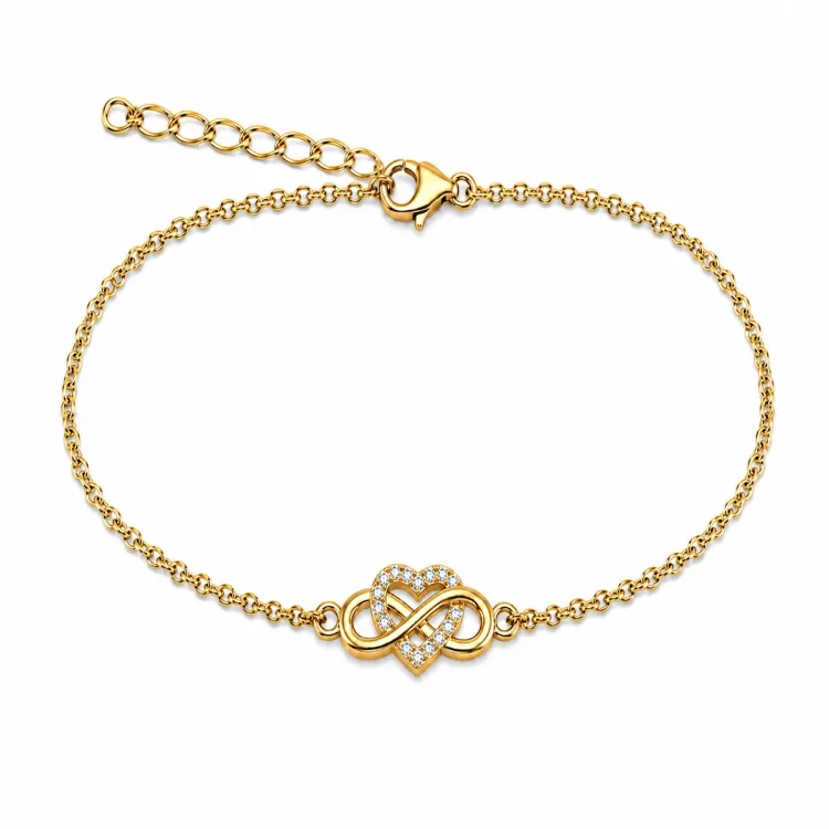hjerte infinity armbånd i forgylt messing