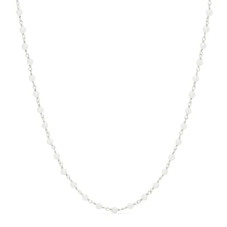 rund hvit perle halskjede i sølv 40 cm plus 5 cm x 3,3 mm