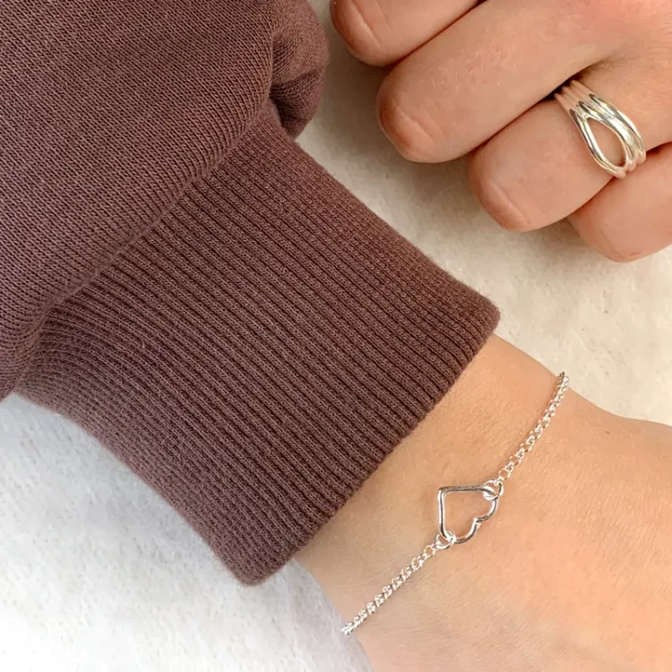 hjerte armbånd i sølv