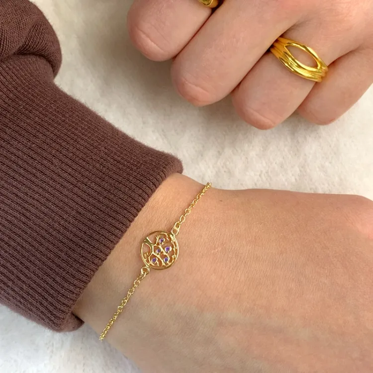 livets tre armbånd i forgylt sølv med anheng i forgylt sølv