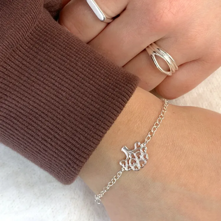 livets tre armbånd i sølv med anheng i sølv
