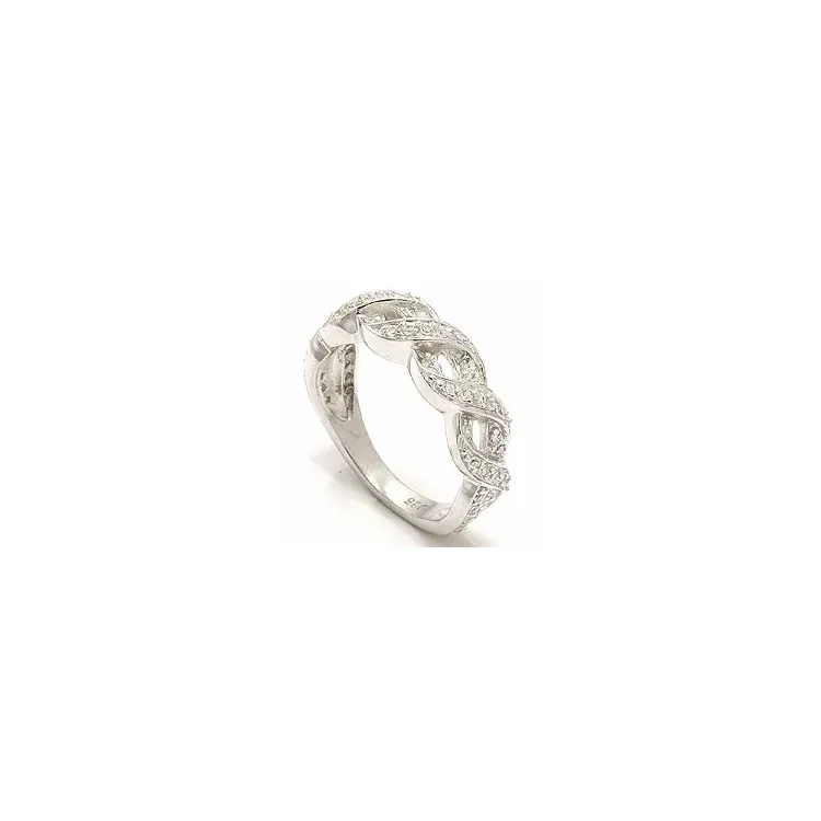 Flettet hvit zirkon ring i sølv