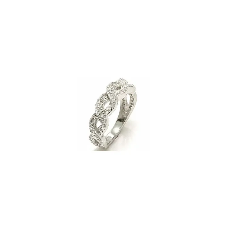 Flettet hvit zirkon ring i sølv
