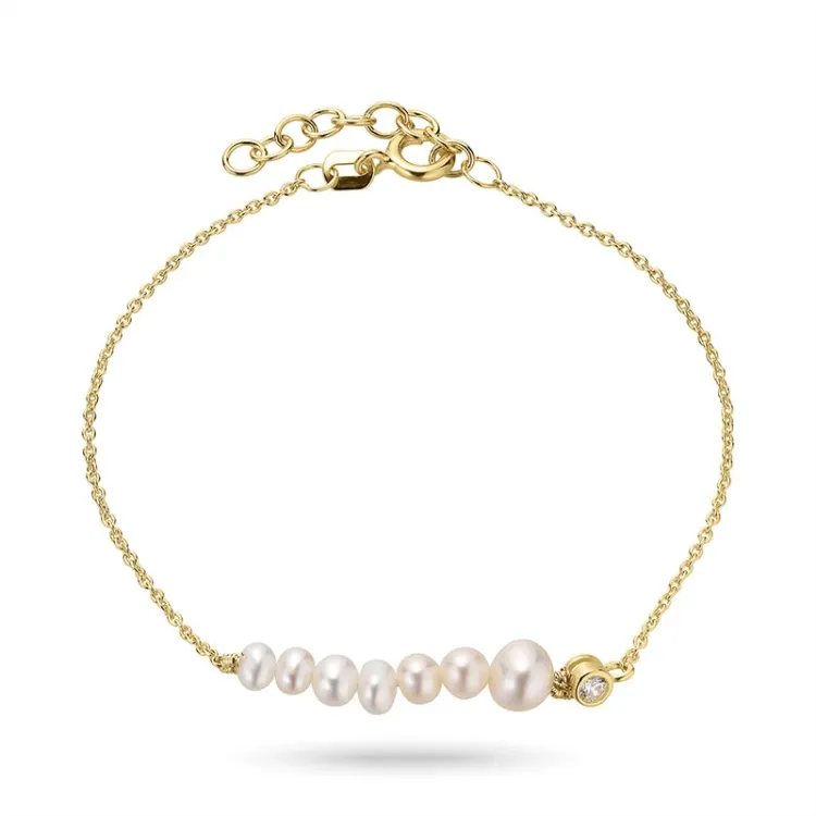 perle armbånd i forgylt sølv 16 plus 2 cm x 5-5,5 mm