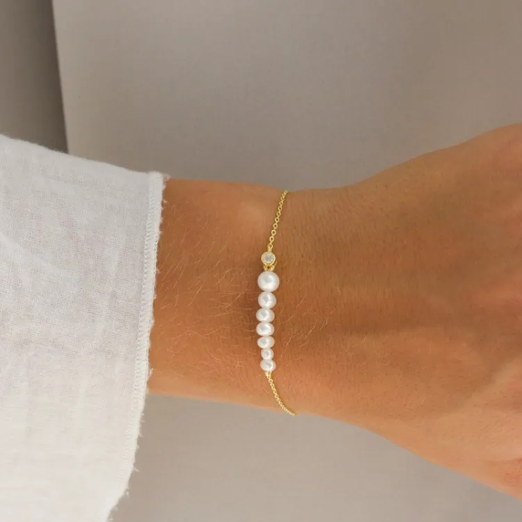 perle armbånd i forgylt sølv 16 plus 2 cm x 5-5,5 mm