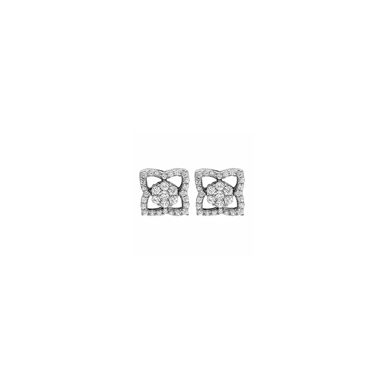 blomst diamant ørestikker i 14 karat hvitt gull med diamant 