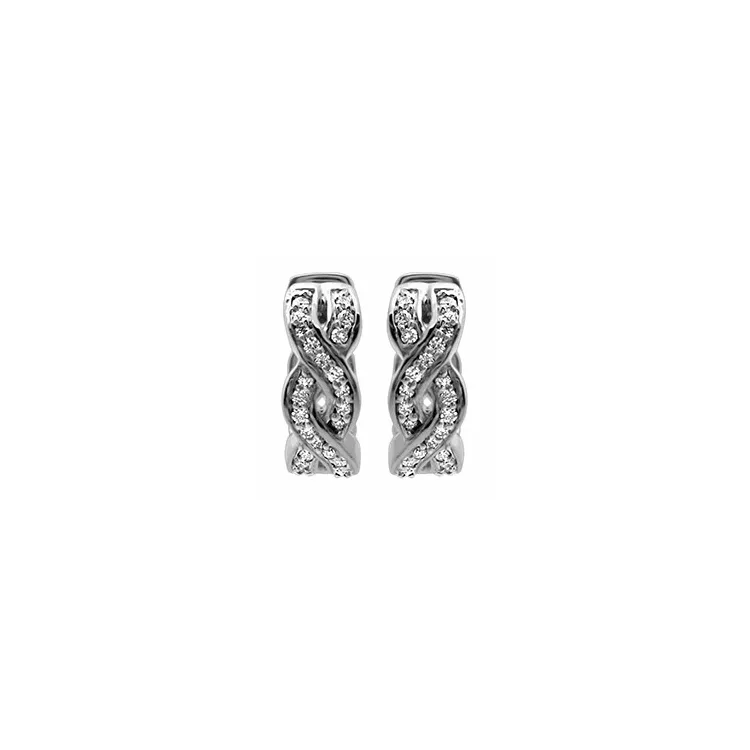 diamant creol i 14 karat hvitt gull med diamant 