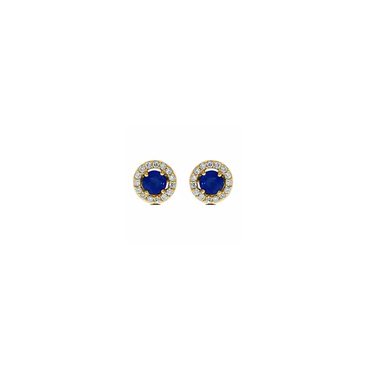 runde ørestikker i 14 karat gull med safir og diamant