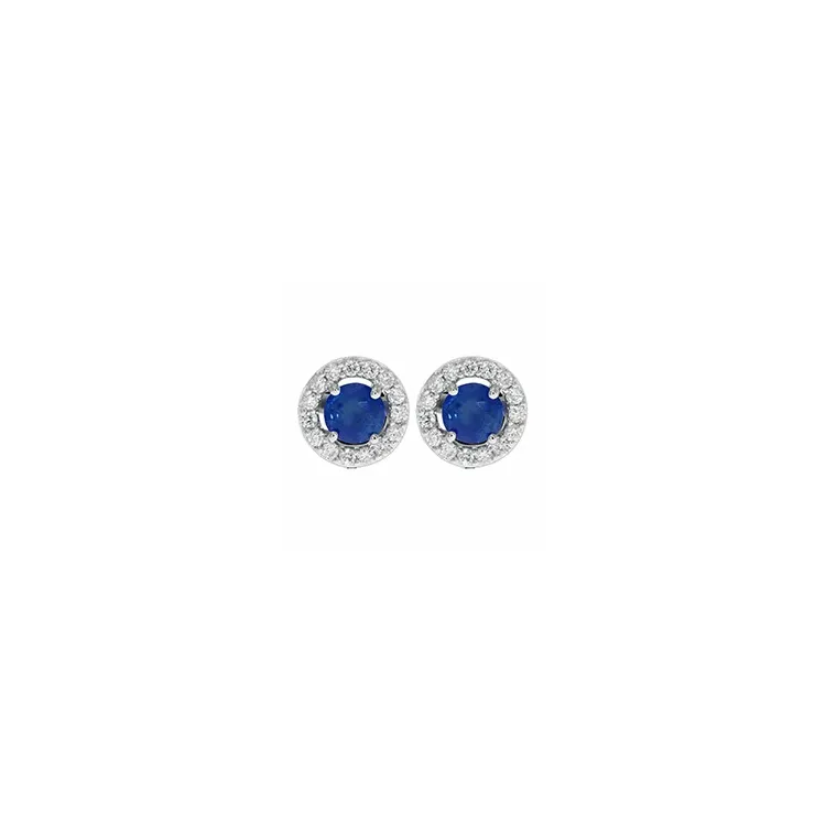 runde ørestikker i 14 karat hvitt gull med safir og diamant